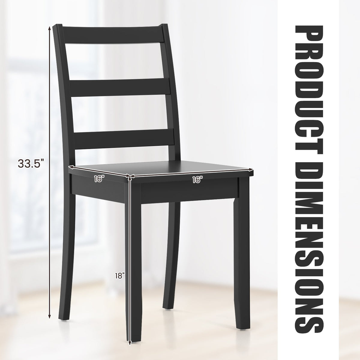 Set of 2 Wood Dining Chairs with Solid Rubber Wood Legs-Black view 5