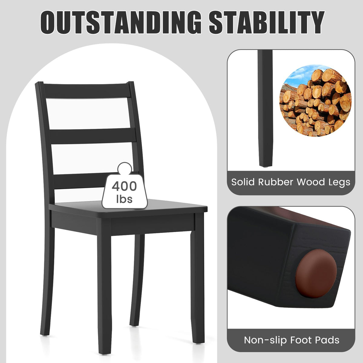 Set of 2 Wood Dining Chairs with Solid Rubber Wood Legs-Black view 6