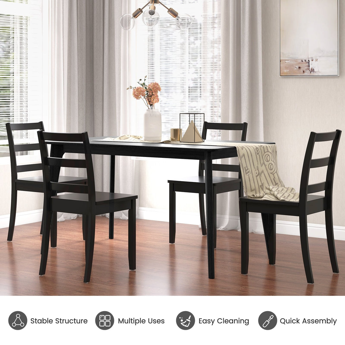 Set of 2 Wood Dining Chairs with Solid Rubber Wood Legs-Black view 9