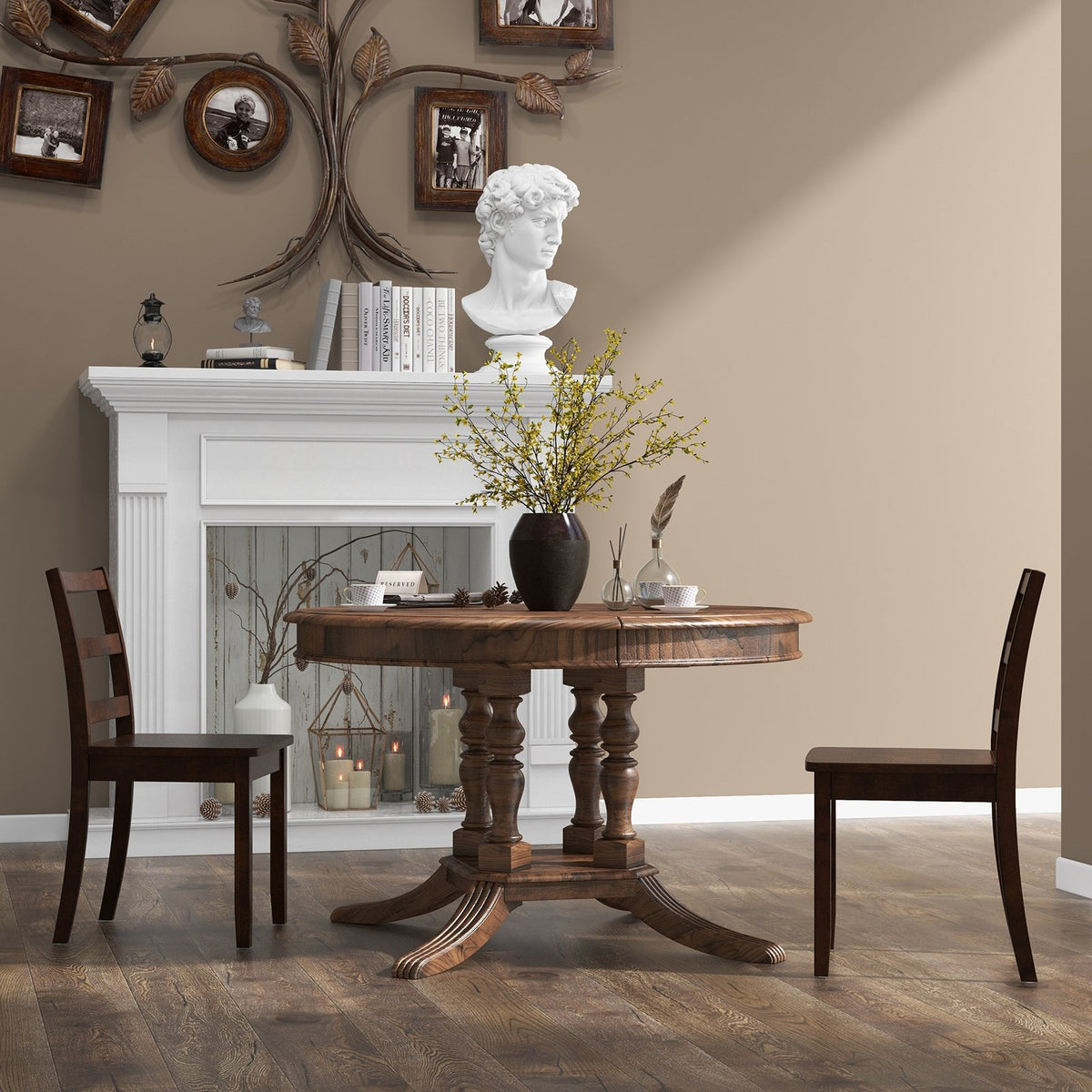 Set of 2 Wood Dining Chairs with Solid Rubber Wood Legs-Brown view 2