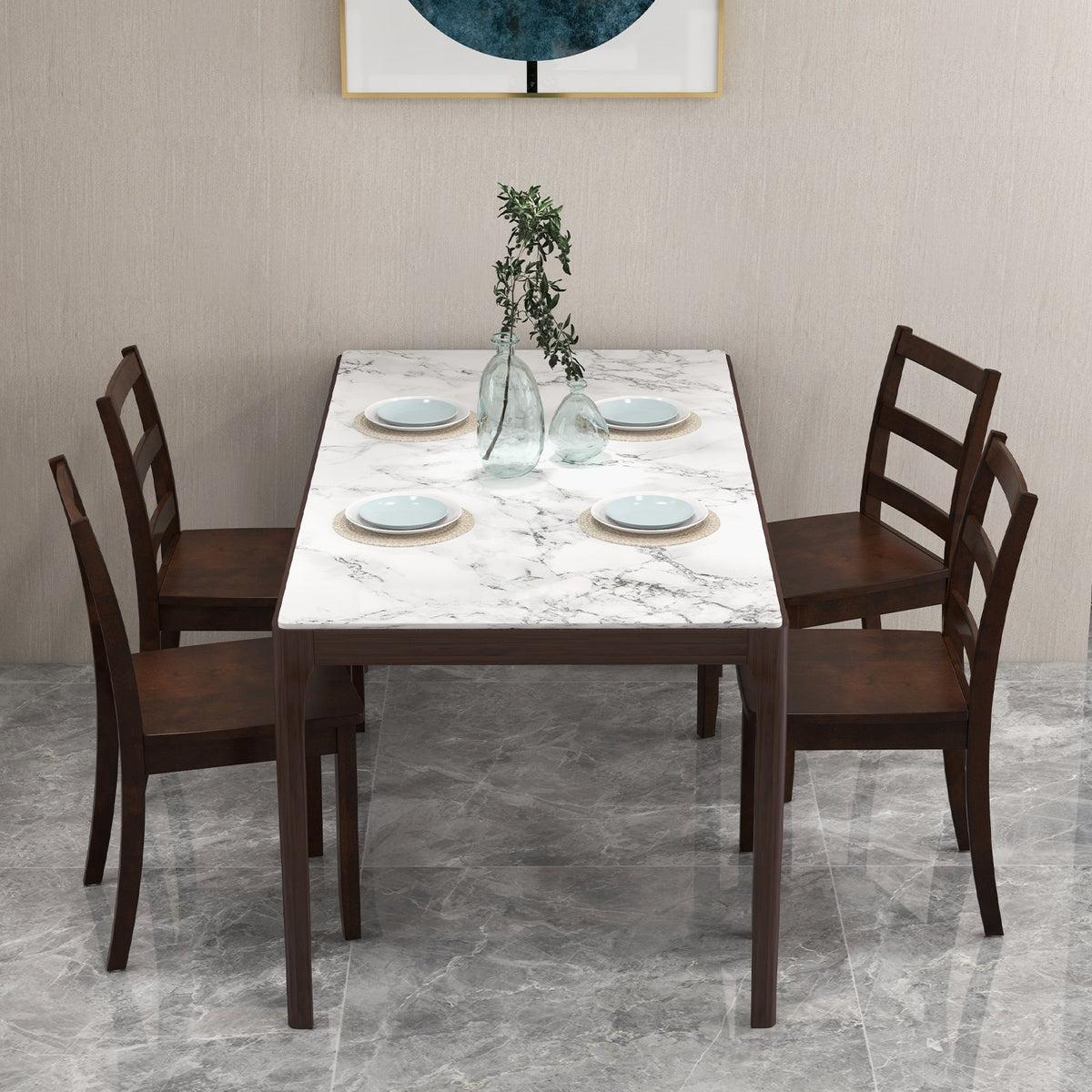Set of 2 Wood Dining Chairs with Solid Rubber Wood Legs-Brown view 3