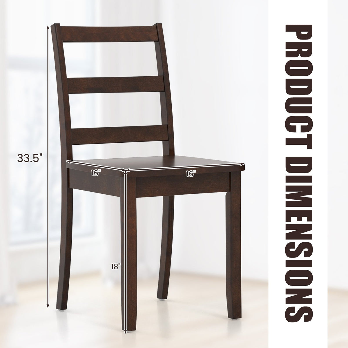 Set of 2 Wood Dining Chairs with Solid Rubber Wood Legs-Brown view 5