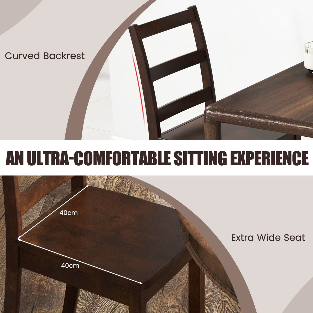 Set of 2 Wood Dining Chairs with Solid Rubber Wood Legs-Brown view 9