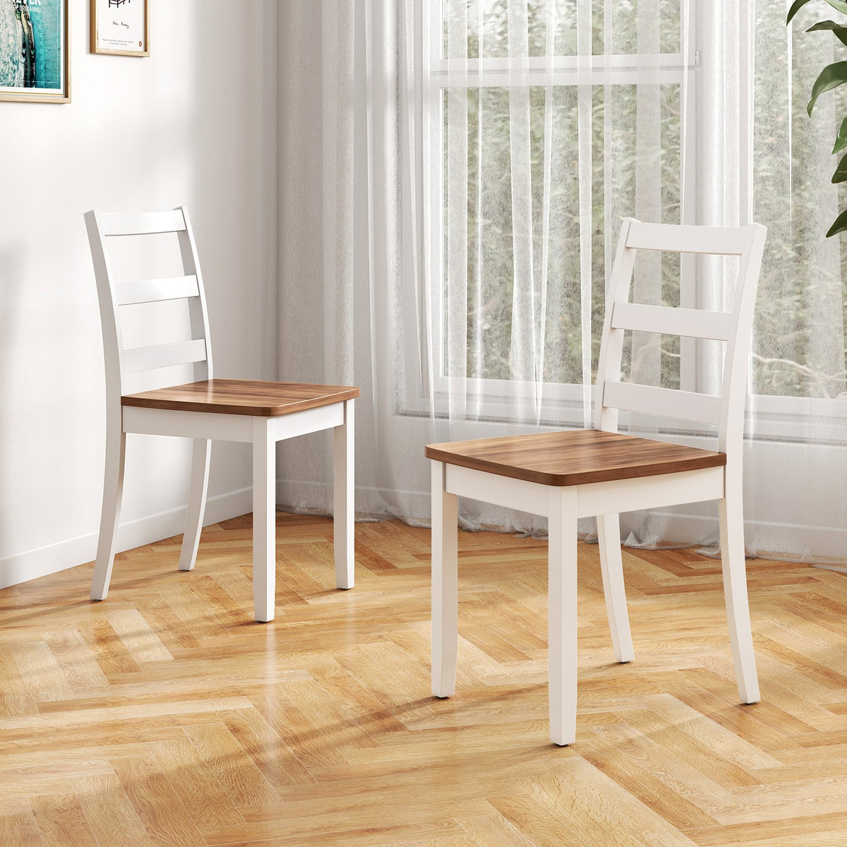 Set of 2 Wood Dining Chairs with Solid Rubber Wood Legs-Rustic Brown view 2