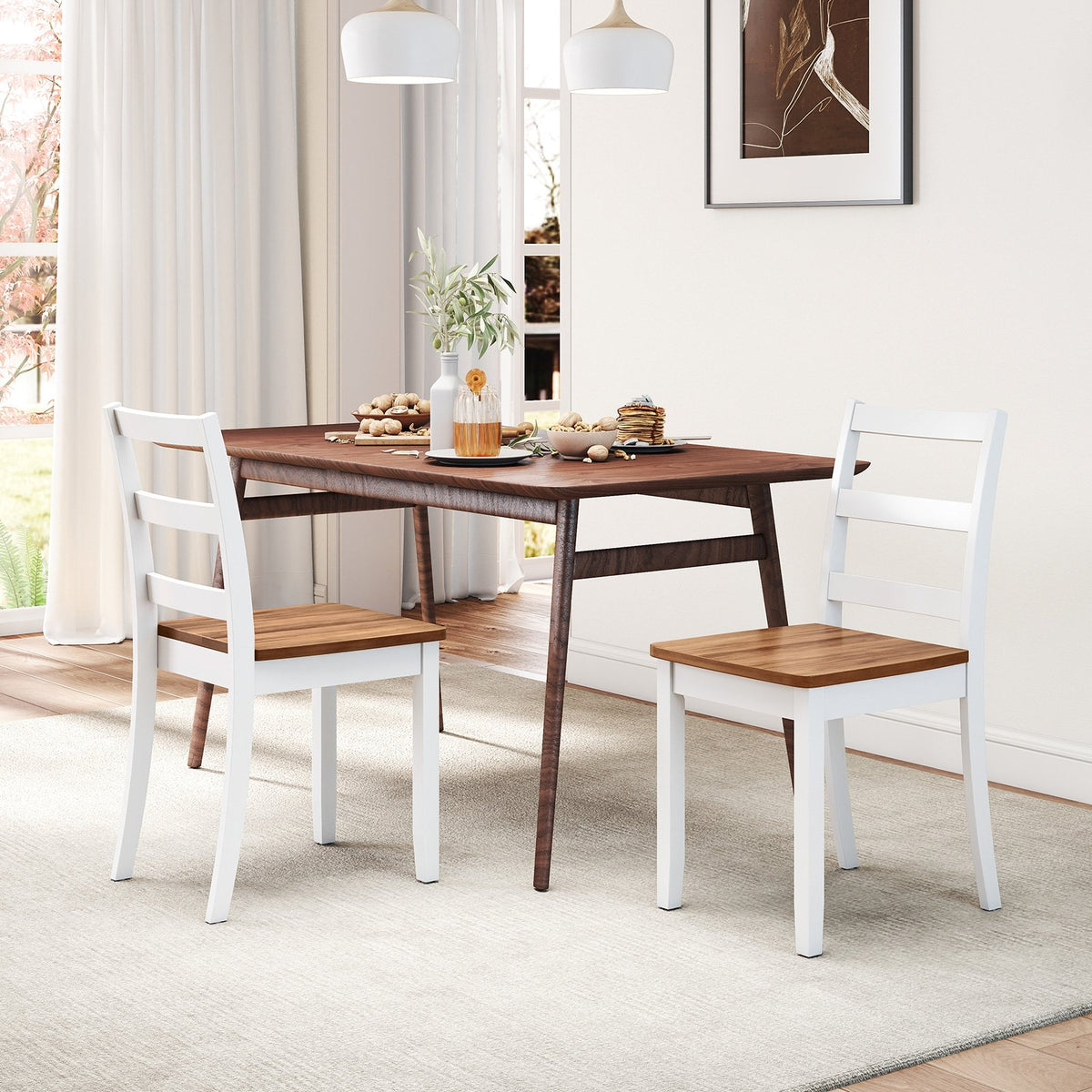 Set of 2 Wood Dining Chairs with Solid Rubber Wood Legs-Rustic Brown view 3