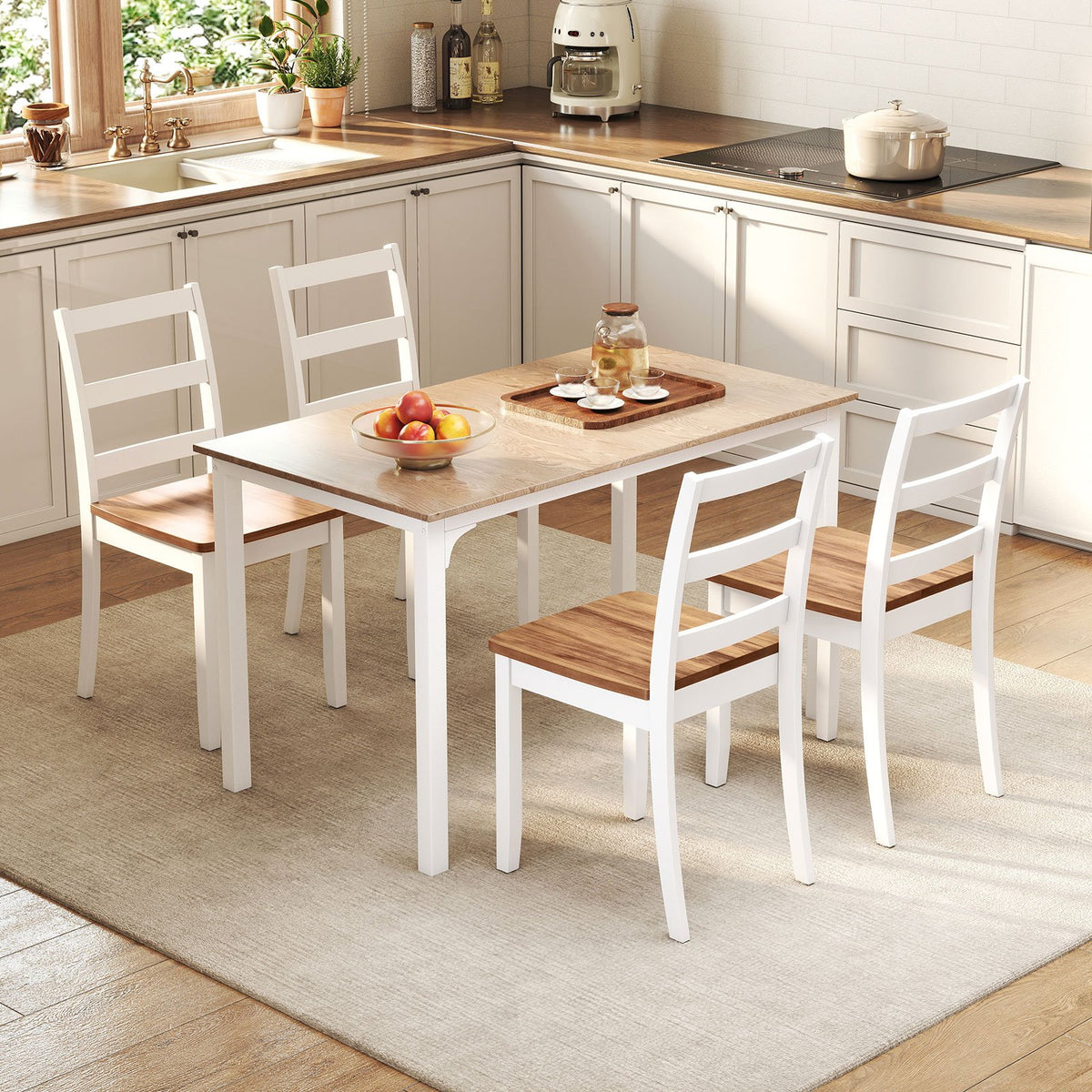 Set of 2 Wood Dining Chairs with Solid Rubber Wood Legs-Rustic Brown view 5