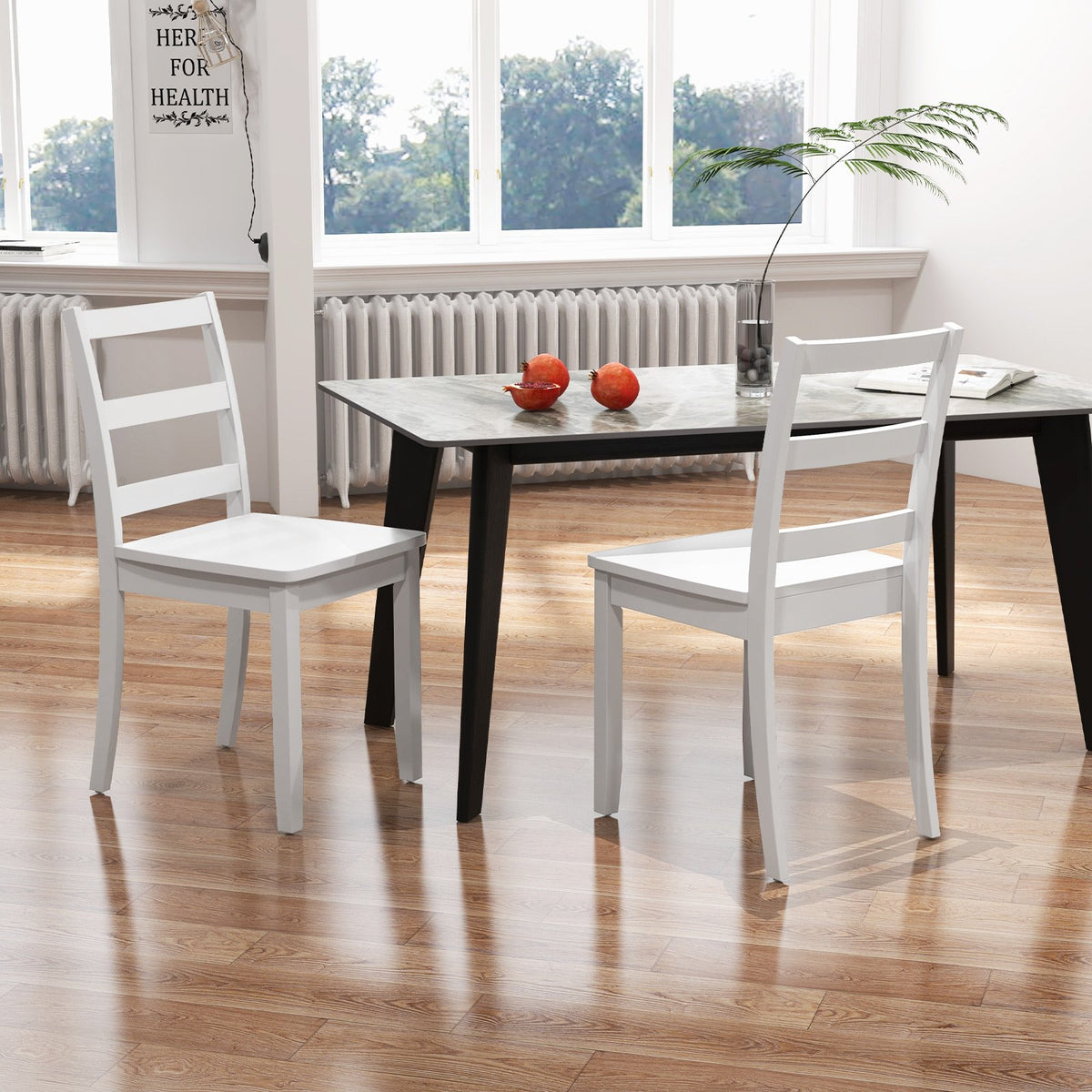Set of 2 Wood Dining Chairs with Solid Rubber Wood Legs-White view 2
