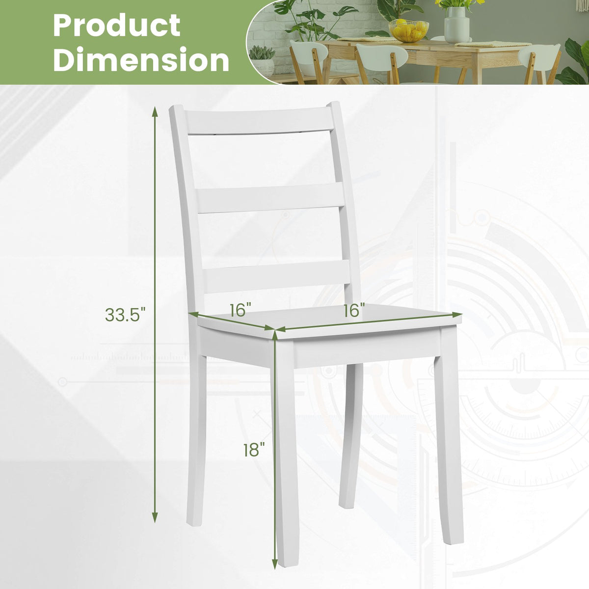 Set of 2 Wood Dining Chairs with Solid Rubber Wood Legs-White view 5