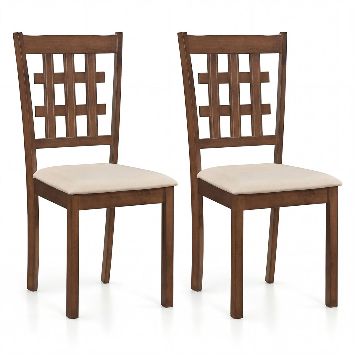 Set of 2 Wood Kitchen Chairs with Faux Leather Upholstered Seat-Coffee