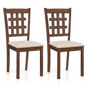 Set of 2 Wood Kitchen Chairs with Faux Leather Upholstered Seat-Coffee
