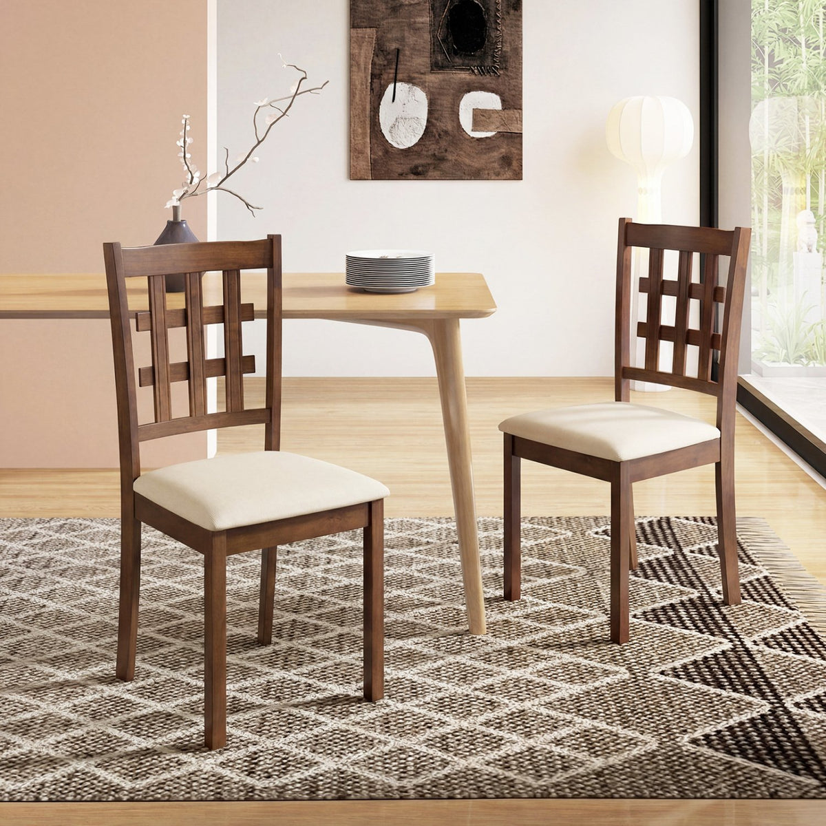 Set of 2 Wood Kitchen Chairs with Faux Leather Upholstered Seat-Coffee view 3