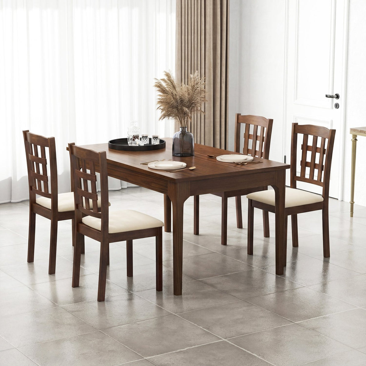 Set of 2 Wood Kitchen Chairs with Faux Leather Upholstered Seat-Coffee view 5