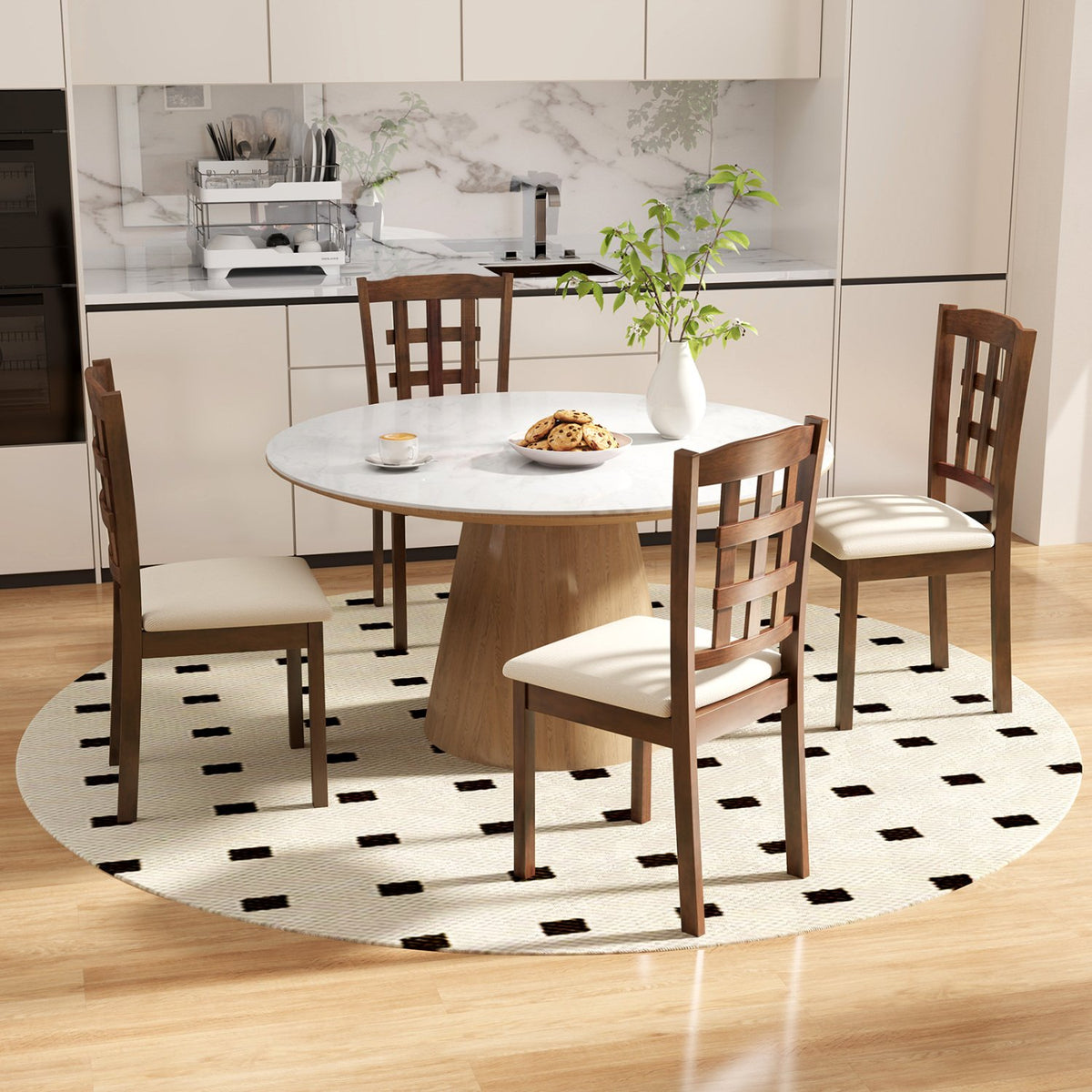 Set of 2 Wood Kitchen Chairs with Faux Leather Upholstered Seat-Coffee view 6