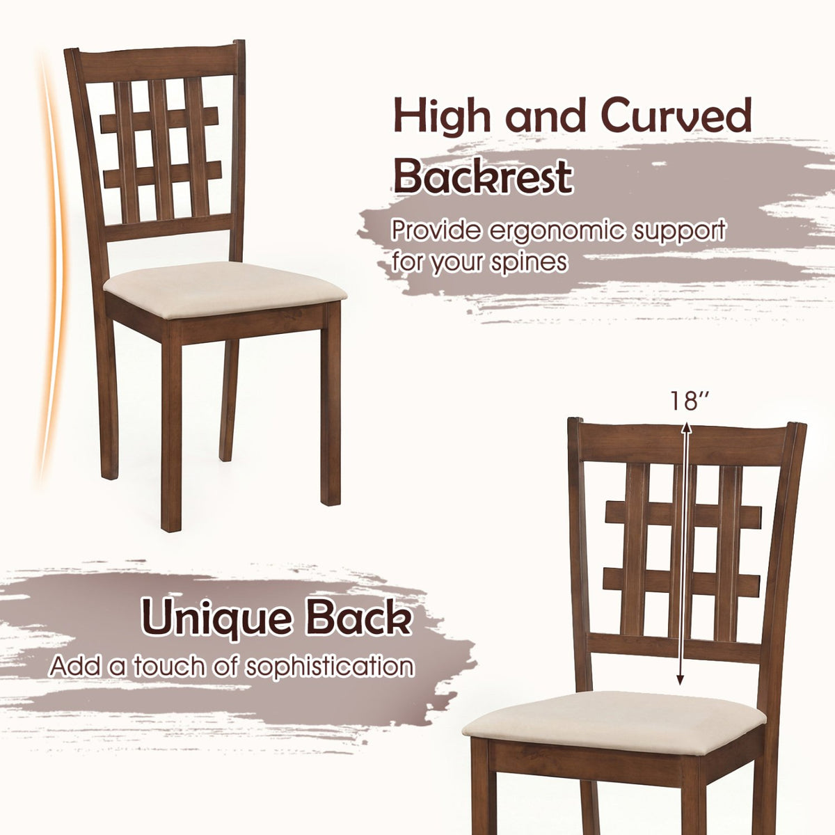 Set of 2 Wood Kitchen Chairs with Faux Leather Upholstered Seat-Coffee view 9