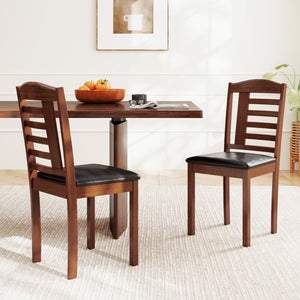 Set of 2 Wood Kitchen Chairs with Faux Leather Upholstered Seat-Black view 2
