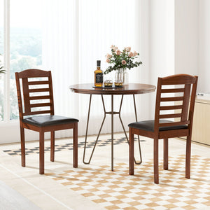 Set of 2 Wood Kitchen Chairs with Faux Leather Upholstered Seat-Black view 3