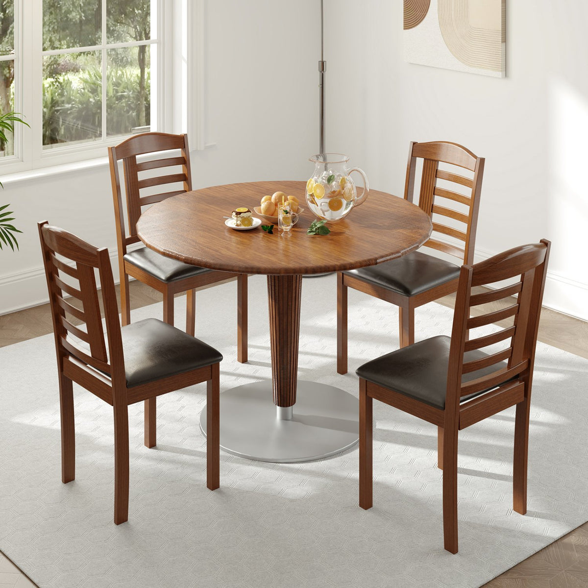 Set of 2 Wood Kitchen Chairs with Faux Leather Upholstered Seat-Black view 5