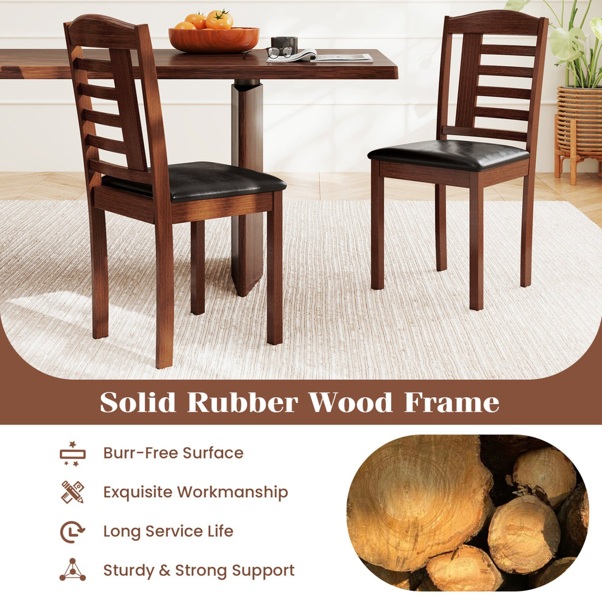 Set of 2 Wood Kitchen Chairs with Faux Leather Upholstered Seat-Black view 7