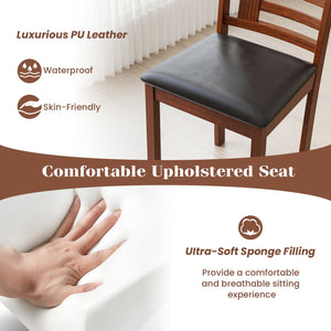 Set of 2 Wood Kitchen Chairs with Faux Leather Upholstered Seat-Black view 8