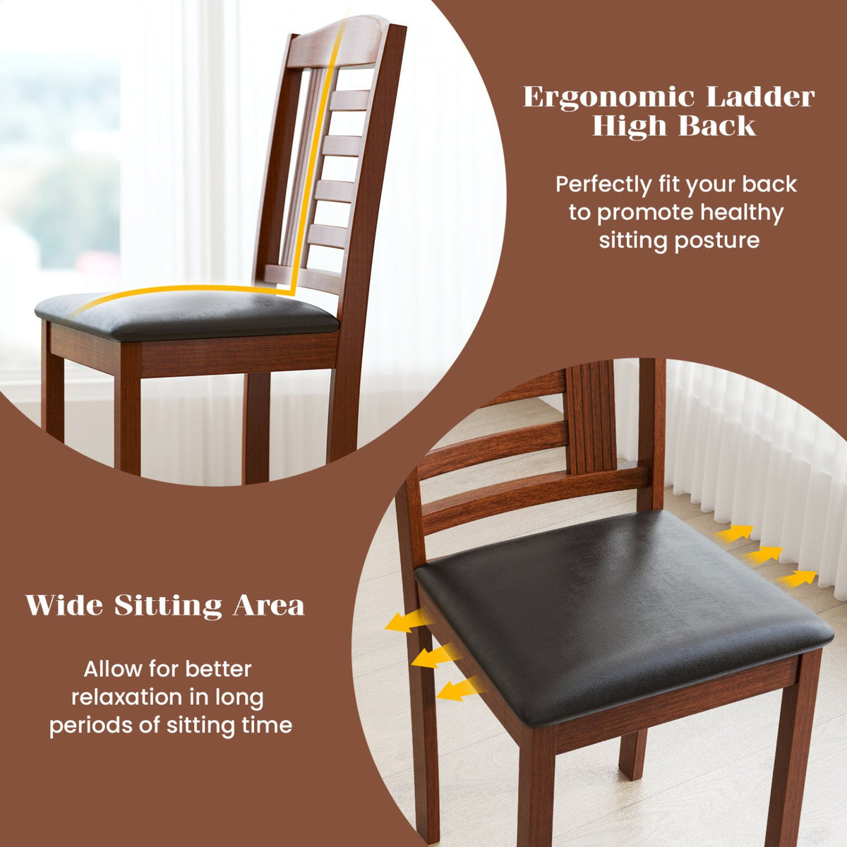 Set of 2 Wood Kitchen Chairs with Faux Leather Upholstered Seat-Black view 9