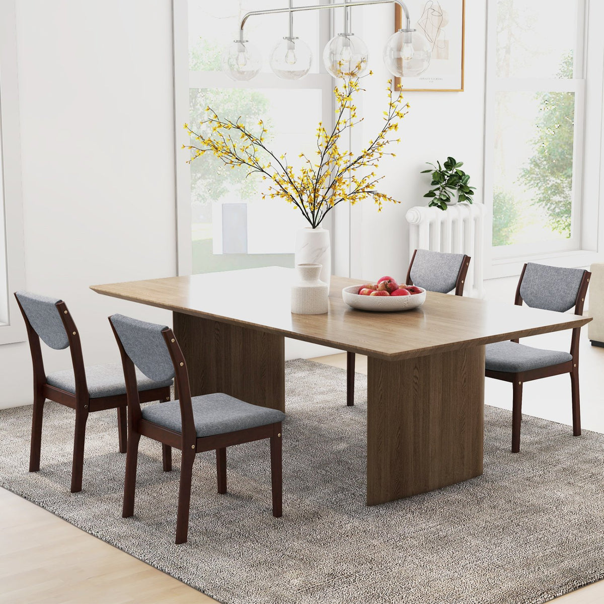 Set of 2 Wood Kitchen Chairs with Faux Leather Upholstered Seat-Gray view 2