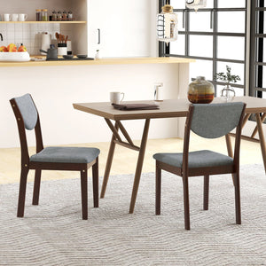 Set of 2 Wood Kitchen Chairs with Faux Leather Upholstered Seat-Gray view 3