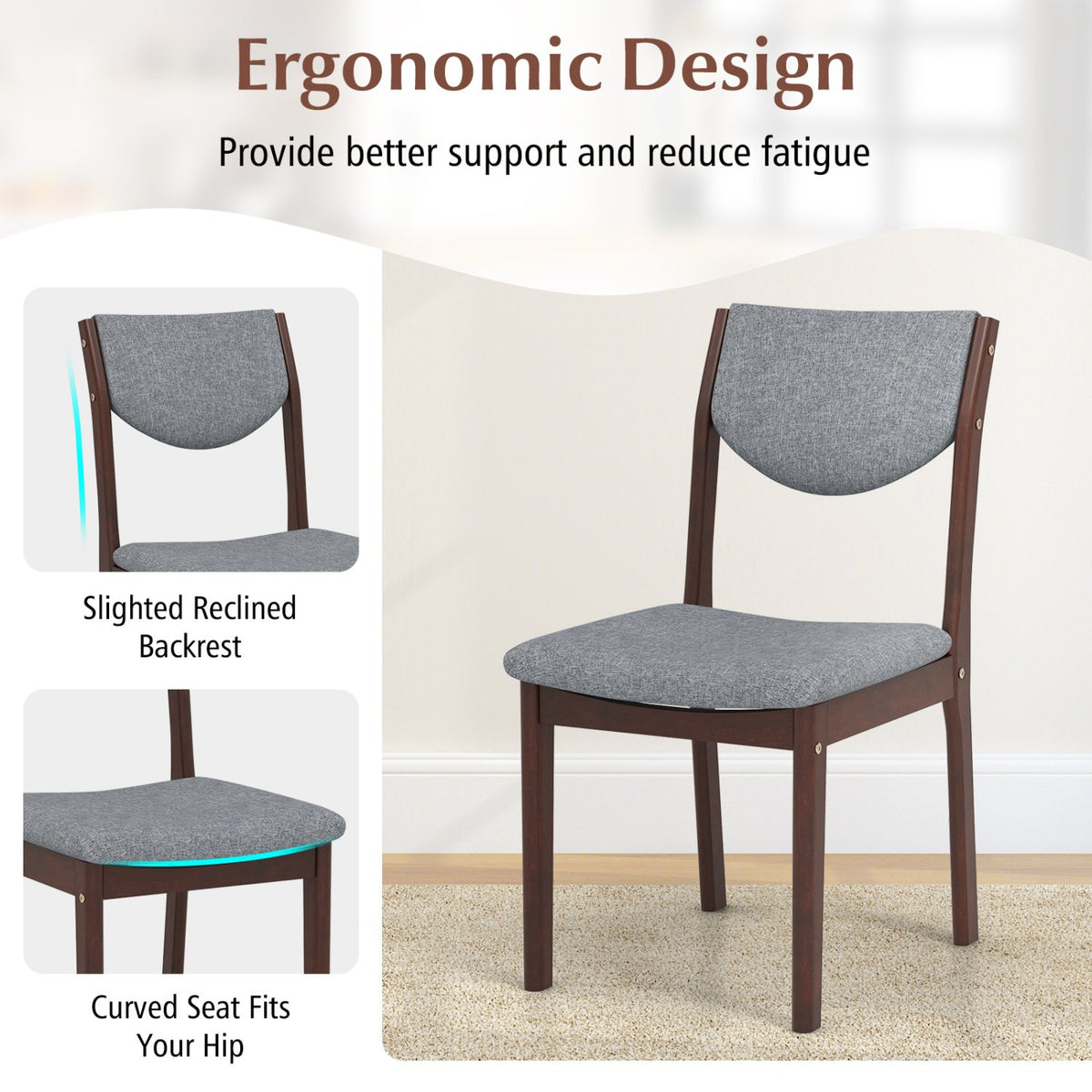 Set of 2 Wood Kitchen Chairs with Faux Leather Upholstered Seat-Gray view 8