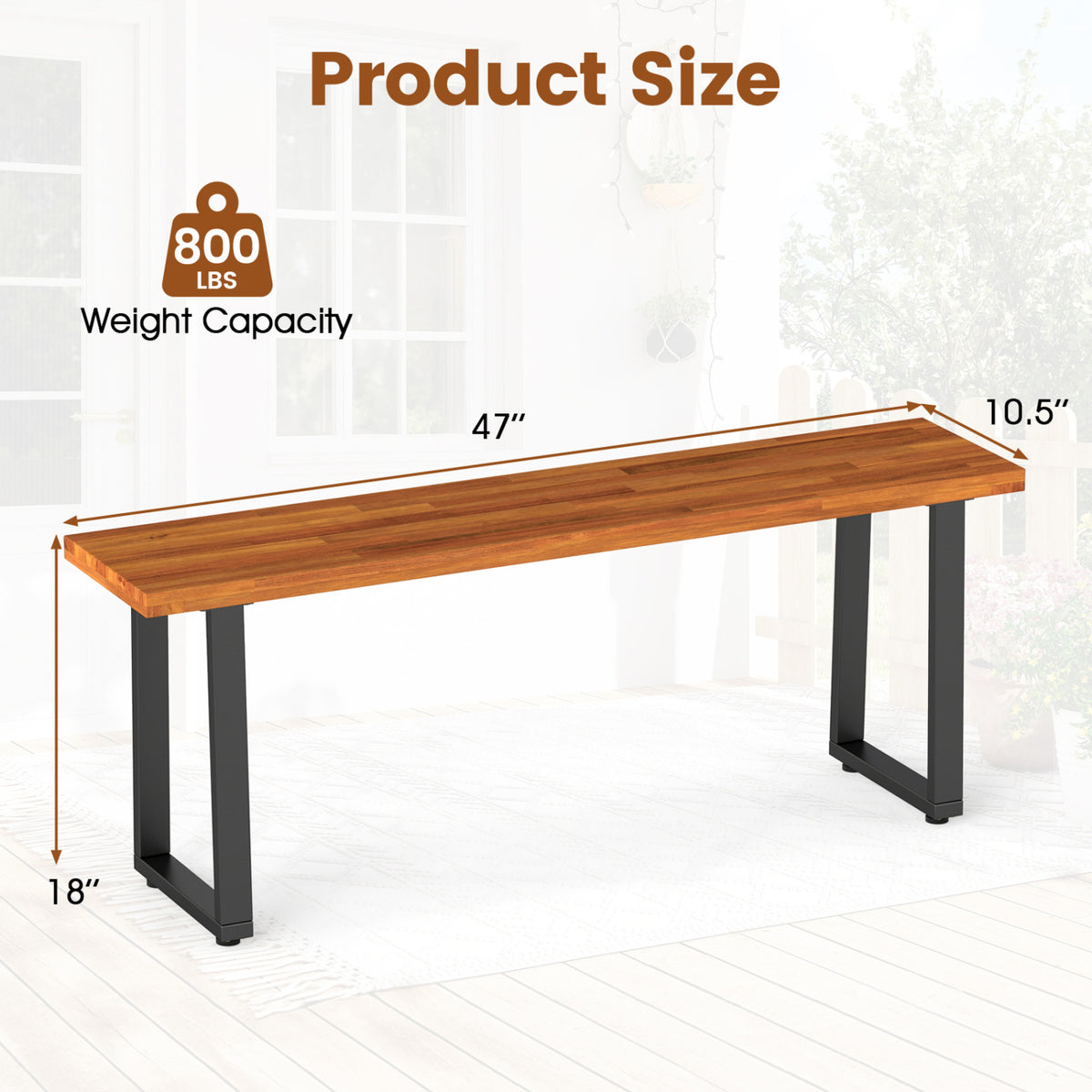 Set of 2 Wood Patio Bench 47.5 inches Long Dining Bench for Entryway Poolside view 2