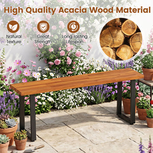 Set of 2 Wood Patio Bench 47.5 inches Long Dining Bench for Entryway Poolside view 3