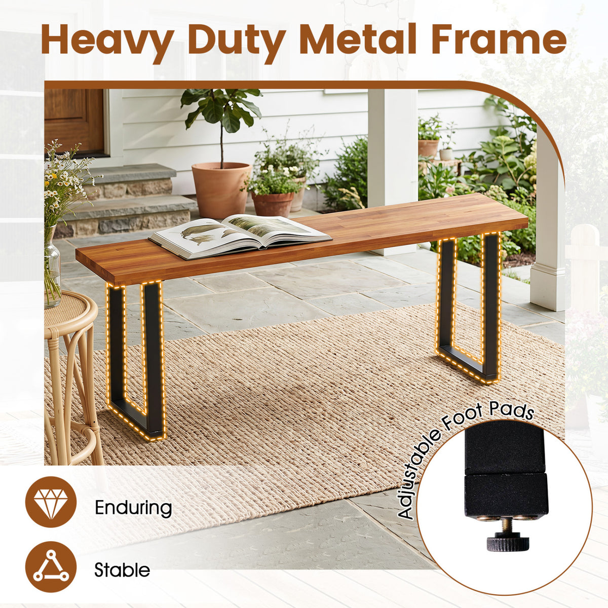 Set of 2 Wood Patio Bench 47.5 inches Long Dining Bench for Entryway Poolside view 4