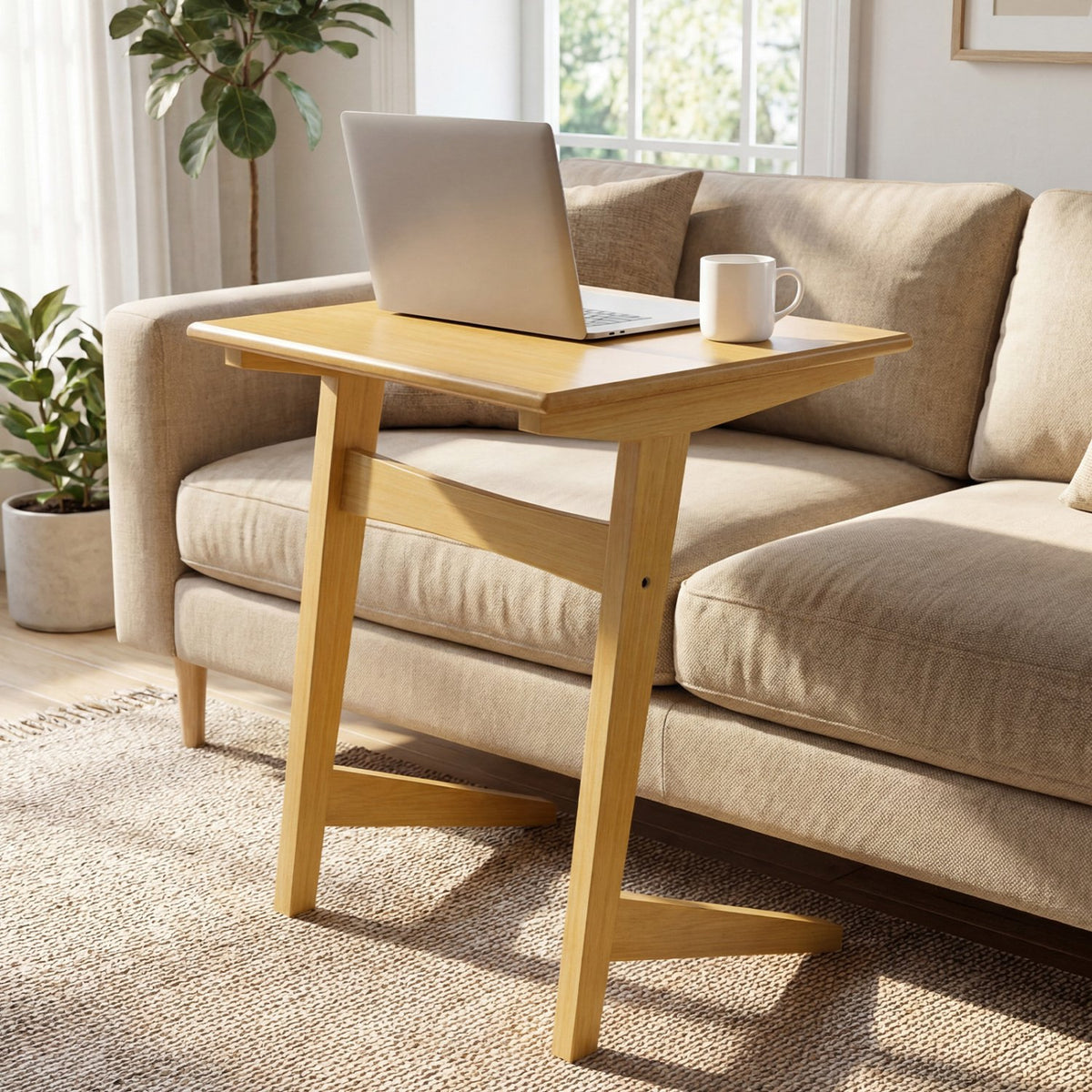 Set of 2 Wood Sofa Side Table C-shaped End Table with Wood Veneered Top view 2