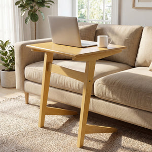 Set of 2 Wood Sofa Side Table C-shaped End Table with Wood Veneered Top view 2