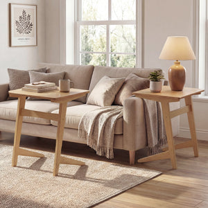 Set of 2 Wood Sofa Side Table C-shaped End Table with Wood Veneered Top view 3