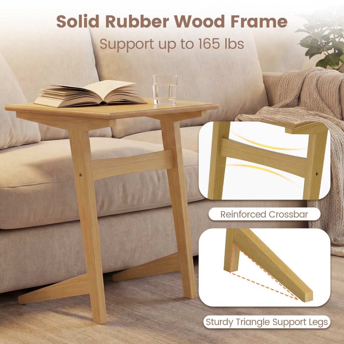 Set of 2 Wood Sofa Side Table C-shaped End Table with Wood Veneered Top view 7