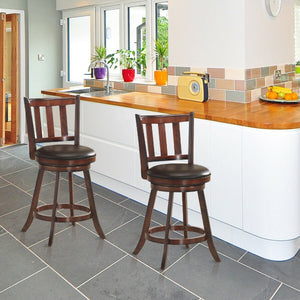 Set of 2 Wood Swivel Counter Height Dining Pub Bar Stools with PVC Cushioned Seat-25 Inch view 3