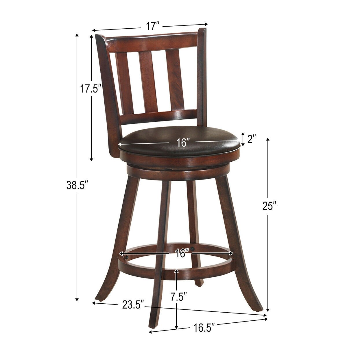 Set of 2 Wood Swivel Counter Height Dining Pub Bar Stools with PVC Cushioned Seat-25 Inch view 5