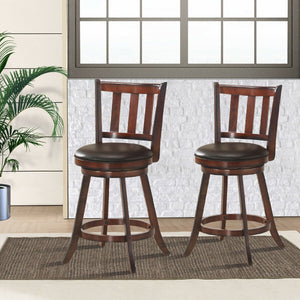Set of 2 Wood Swivel Counter Height Dining Pub Bar Stools with PVC Cushioned Seat-25 Inch view 6