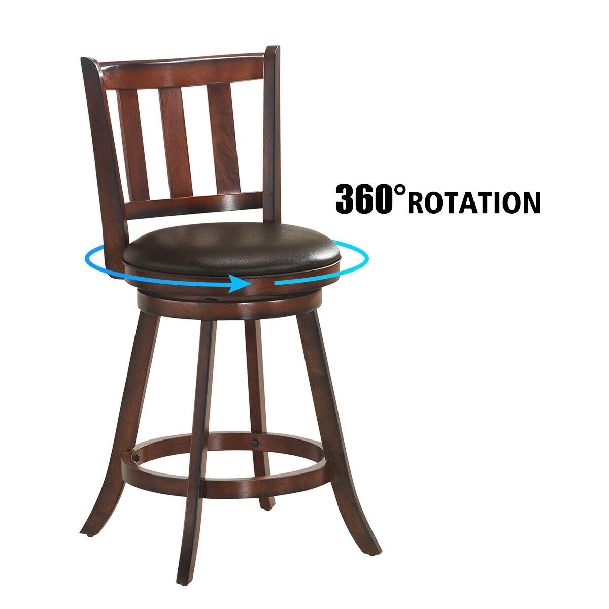 Set of 2 Wood Swivel Counter Height Dining Pub Bar Stools with PVC Cushioned Seat-25 Inch view 8