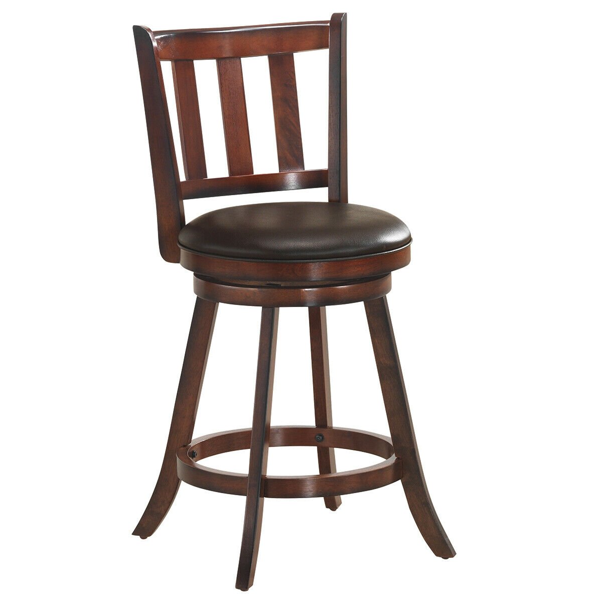 Set of 2 Wood Swivel Counter Height Dining Pub Bar Stools with PVC Cushioned Seat-25 Inch view 9