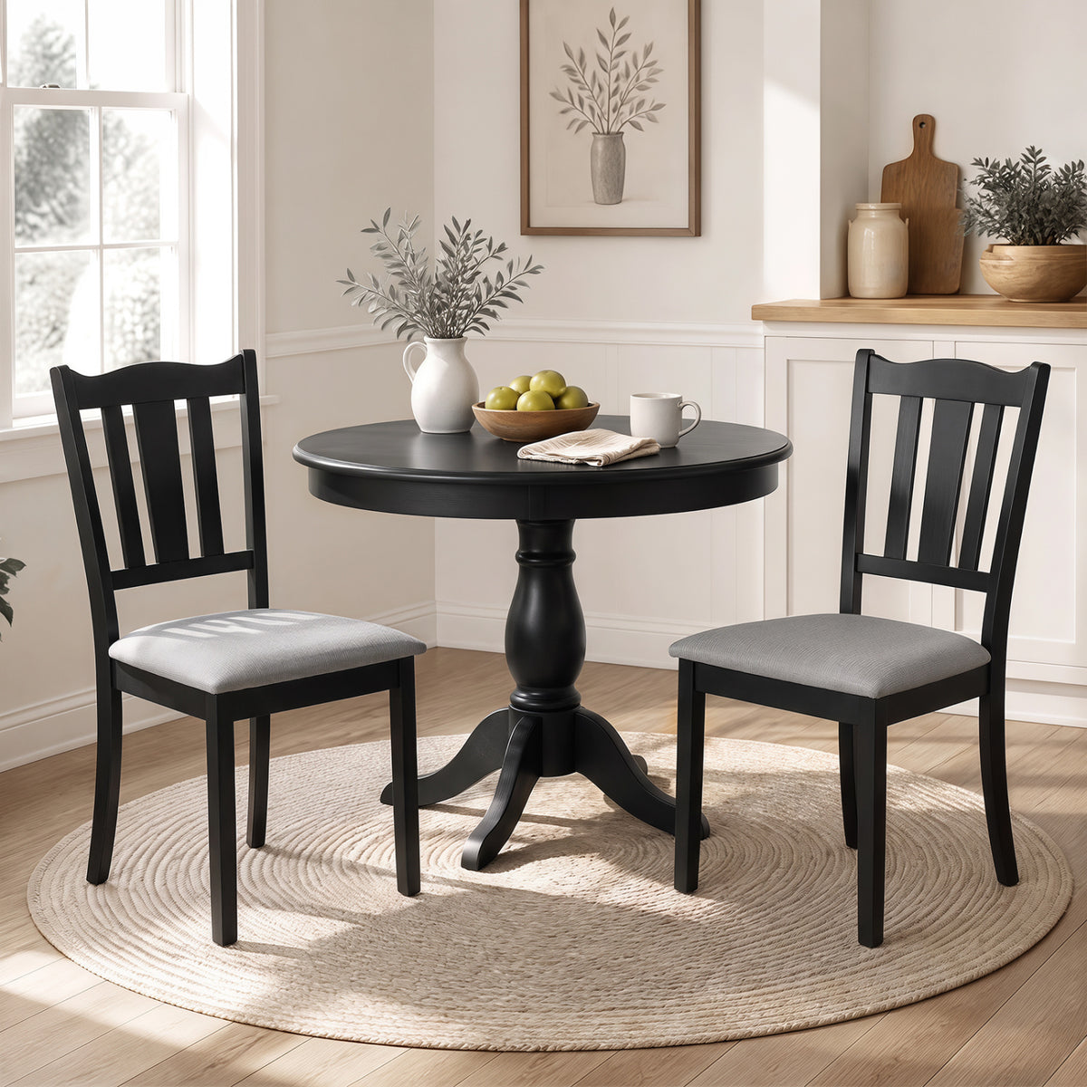 Set of 2 Wooden Dining Chair with Hollow Back and Soft-padded Cushion-Black view 2