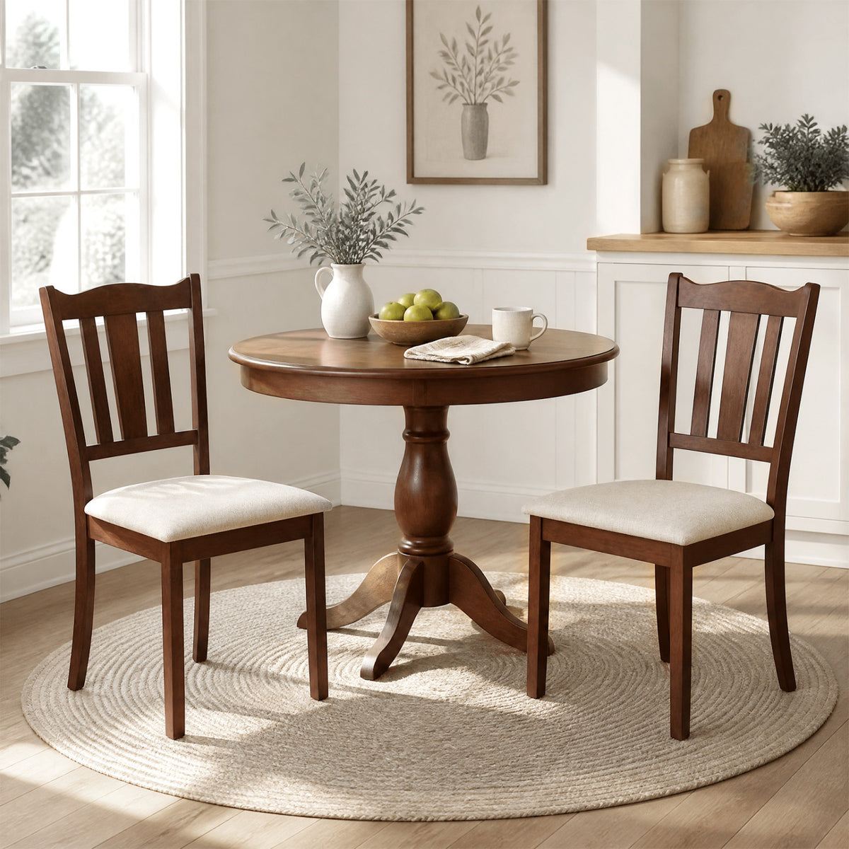 Set of 2 Wooden Dining Chair with Hollow Back and Soft-padded Cushion-Walnut view 2