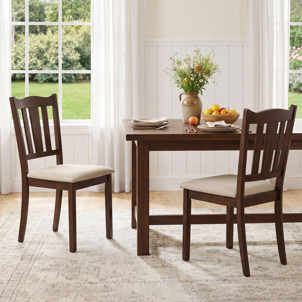 Set of 2 Wooden Dining Chair with Hollow Back and Soft-padded Cushion-Walnut view 3