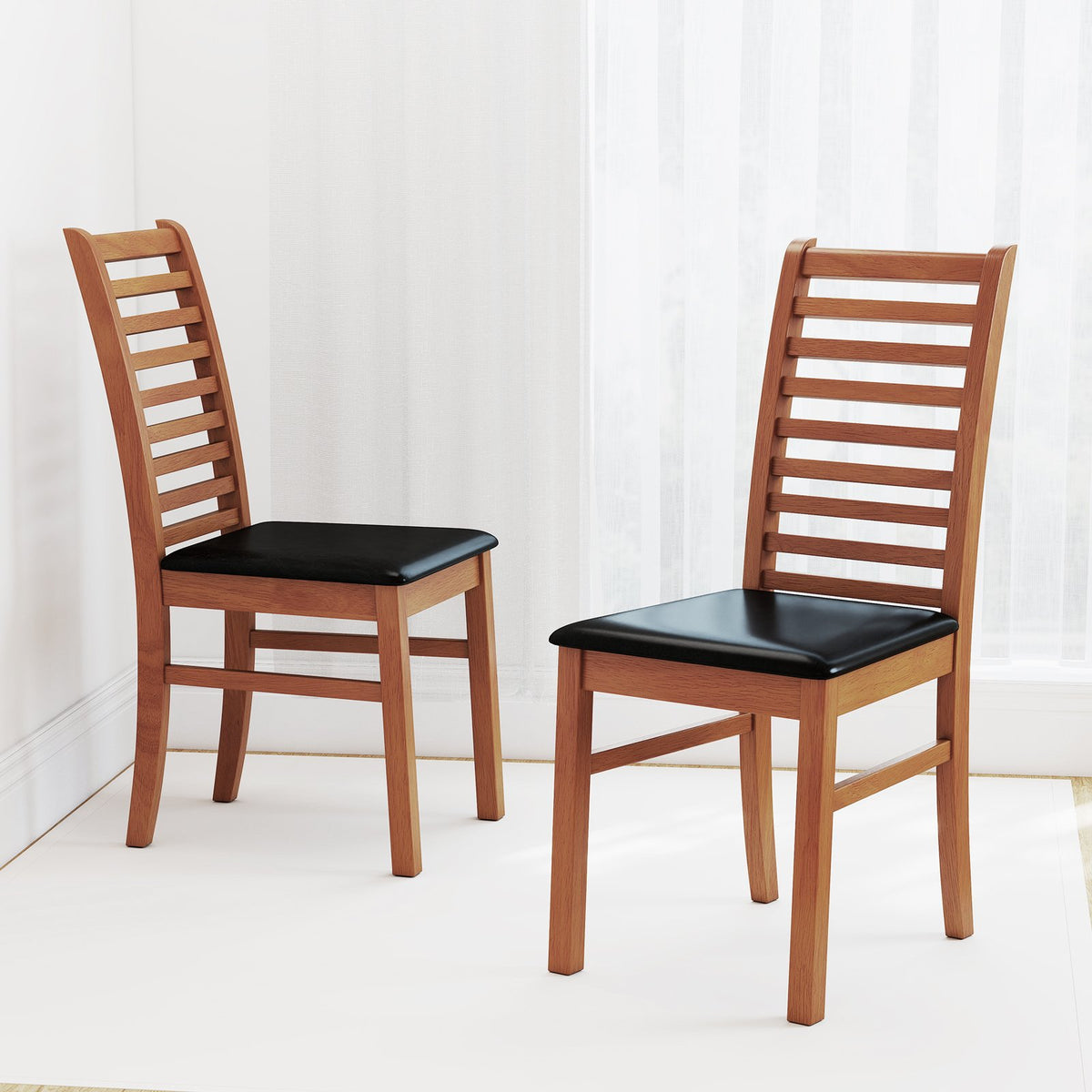 Set of 2 Wooden Dining Chair with Rubber Wood Legs for Living Room-Brown view 3