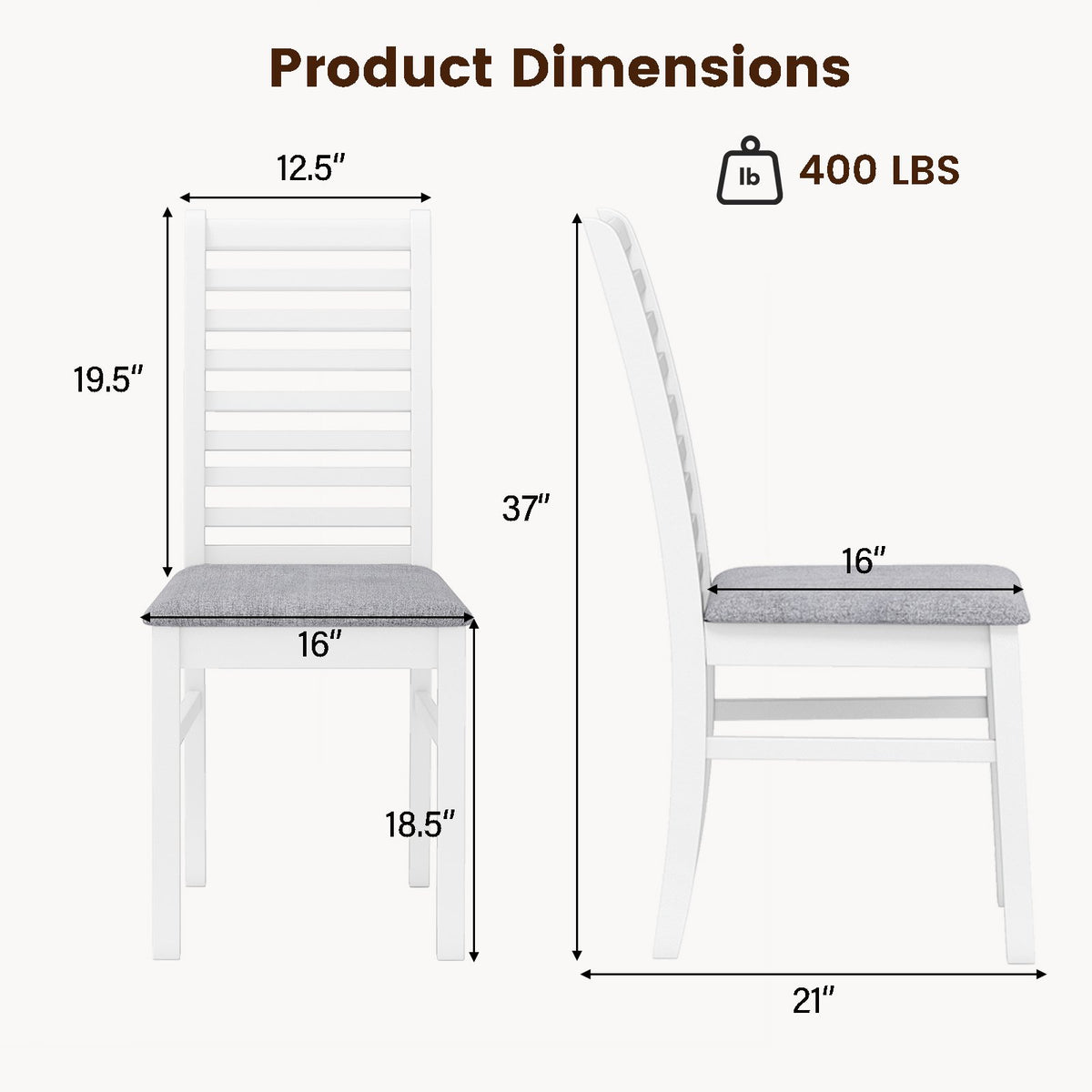Set of 2 Wooden Dining Chair with Rubber Wood Legs for Living Room-White view 4