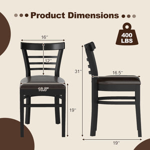 Set of 2 Wooden Dining Chair with Rubber Wood Legs for Restaurant-Black view 5