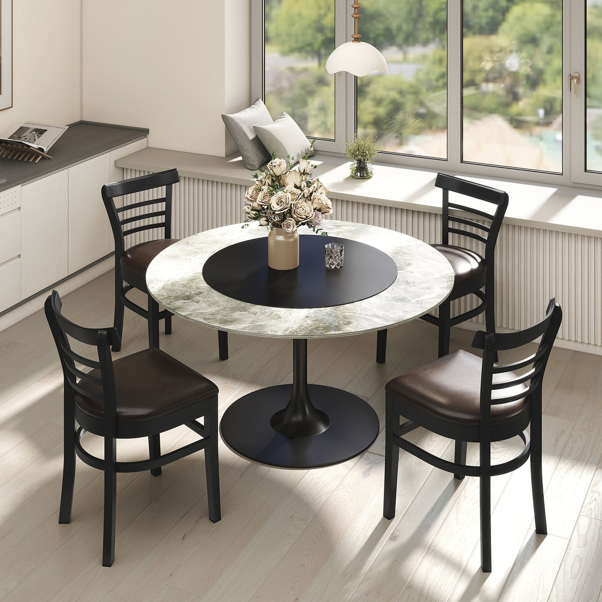 Set of 2 Wooden Dining Chair with Rubber Wood Legs for Restaurant-Black view 9