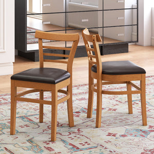 Set of 2 Wooden Dining Chair with Rubber Wood Legs for Restaurant-Brown view 2