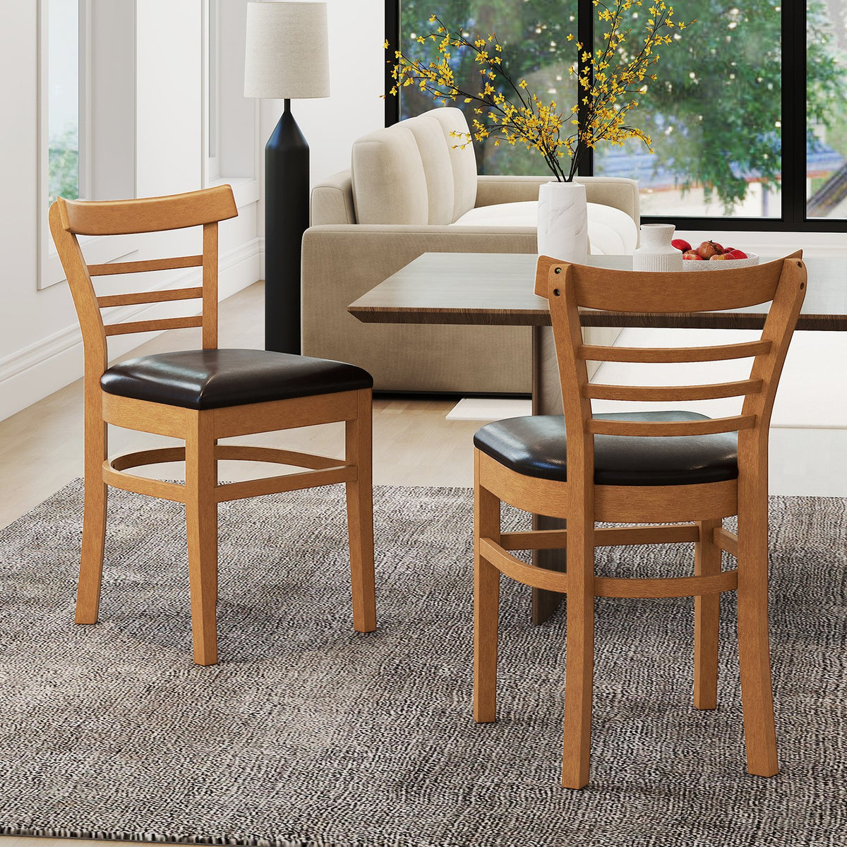 Set of 2 Wooden Dining Chair with Rubber Wood Legs for Restaurant-Brown view 3