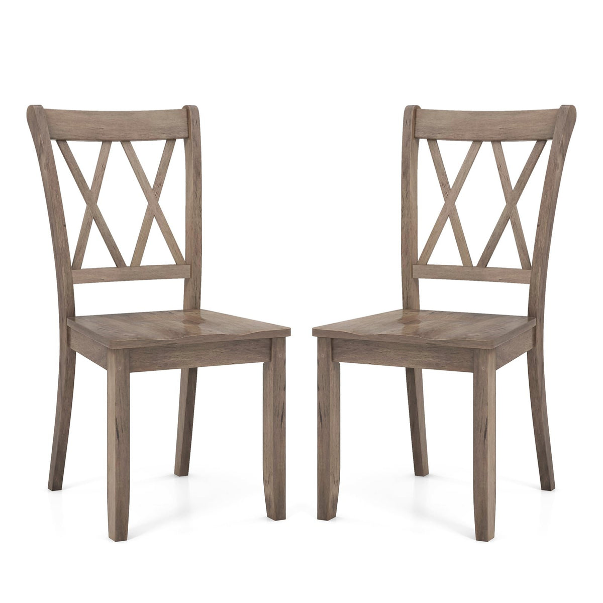 Set of 2 Wooden Dining Chairs Mid Century Farmhouse Retro Kitchen Chairs-Brown