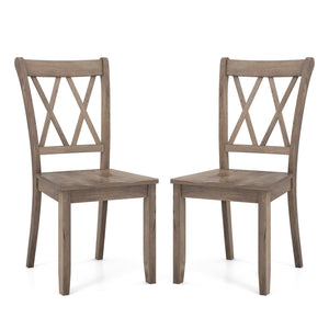 Set of 2 Wooden Dining Chairs Mid Century Farmhouse Retro Kitchen Chairs-Brown